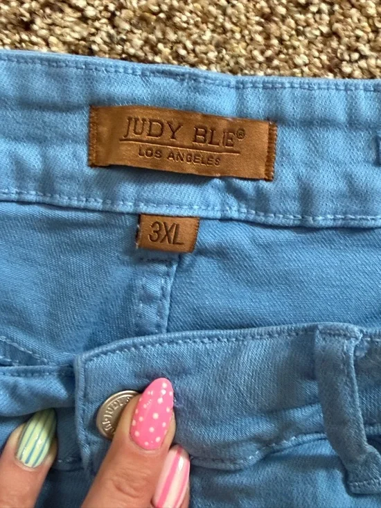 Judy Blue Bright Blue Frayed Hem Denim Shorts - Picture 2 of 3